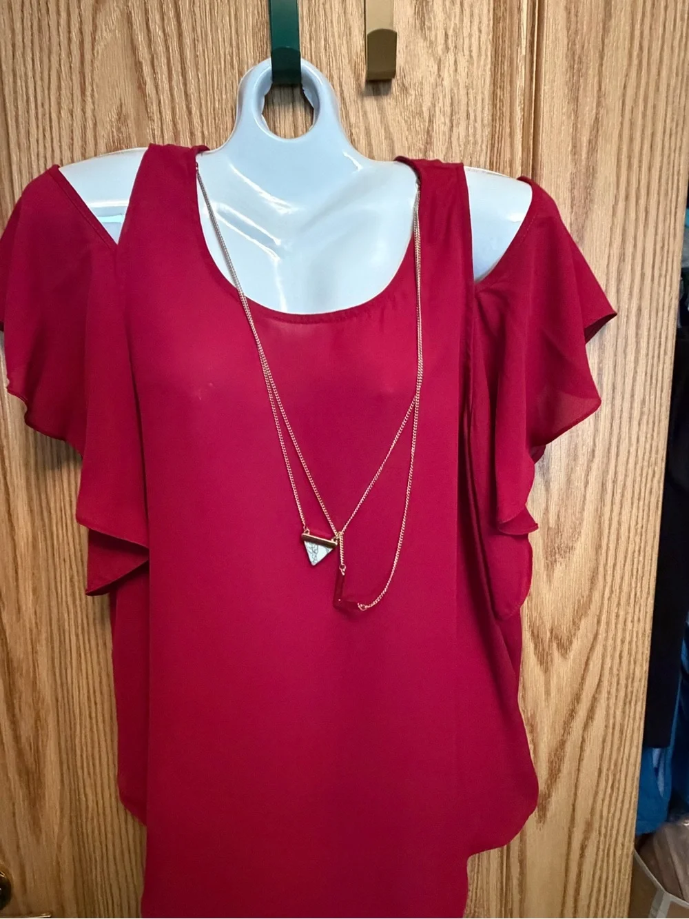 BCX Red Cold-Shoulder Ruffle Blouse - Picture 2 of 6